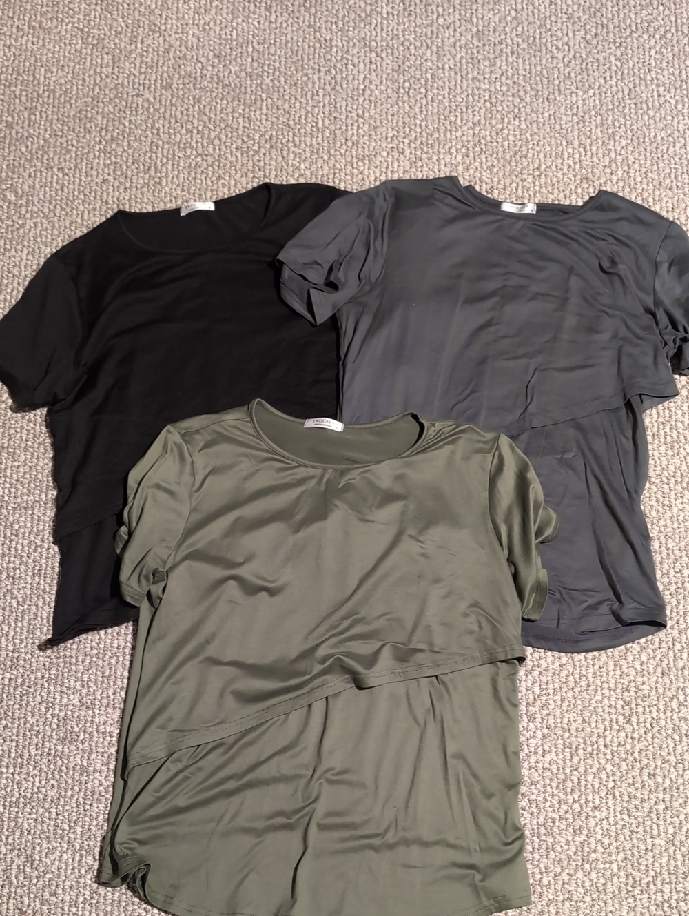 Women’s Layered Nursing Top, Olive Green, Blueish Gray And Black